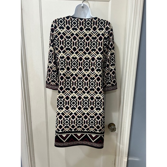 White House Black Market Geometric Print V Neck 3/4 Sleeve Dress Size Small - Picture 6 of 6